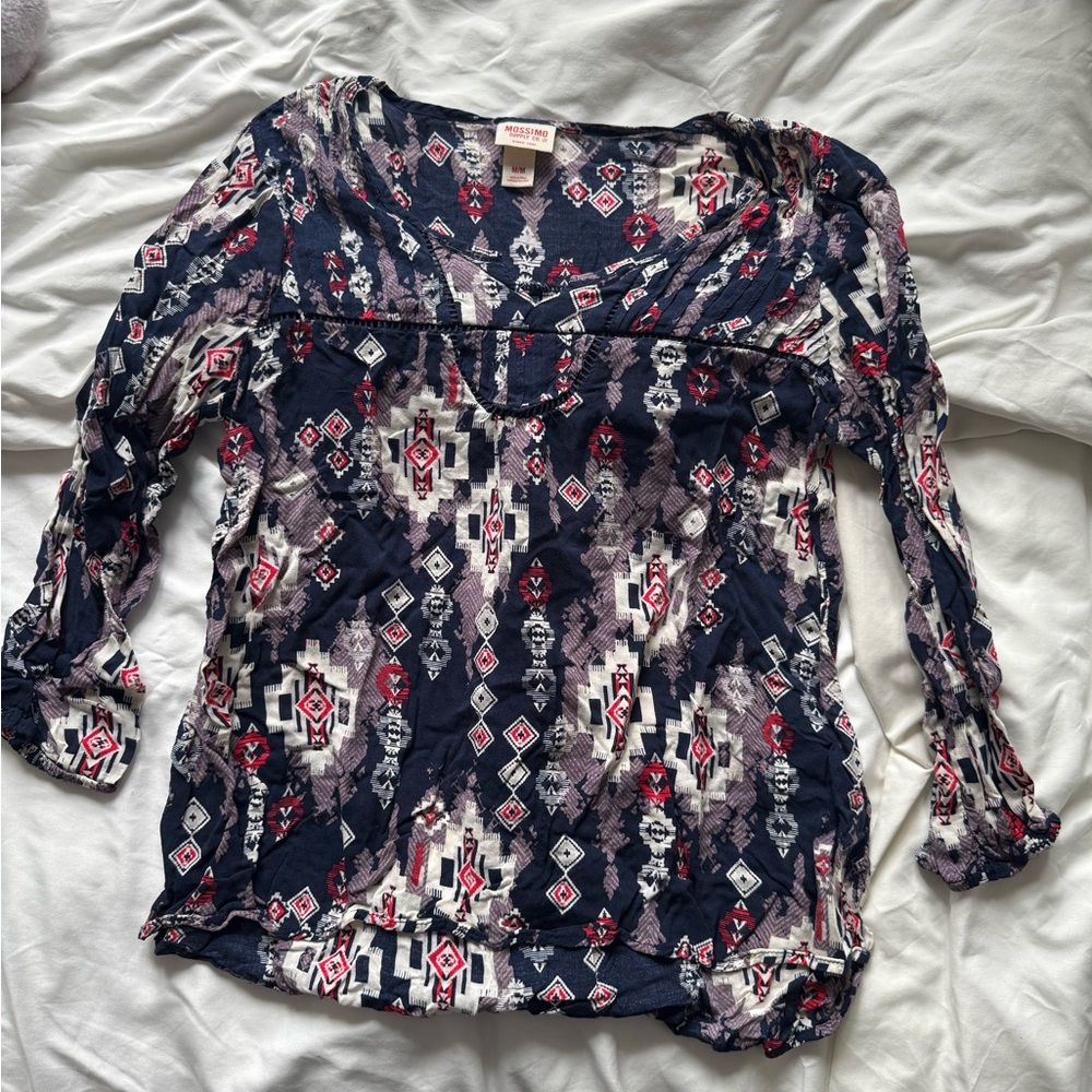Navy and Red Patterned Blouse